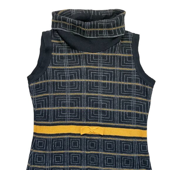 A. Ida Wool Blend Sweater Dress Women's Size Large Black/Yellow Geometric Plaid - Picture 2 of 8